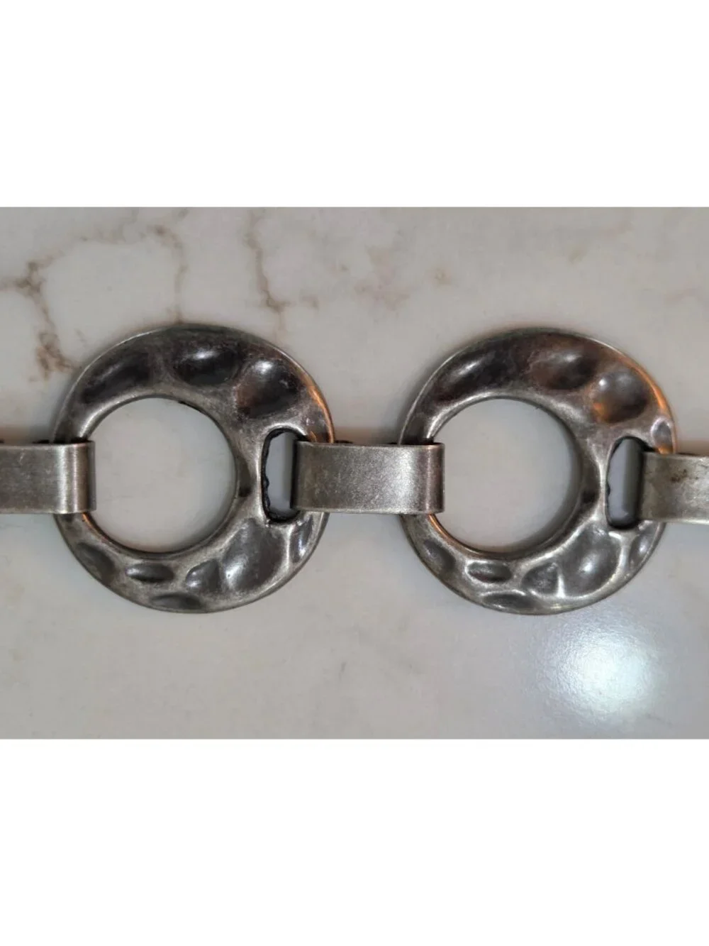 Silver-Tone Hammered Circle Chain‎ Link Belt L Adjustable Lobster Clasp Closure
